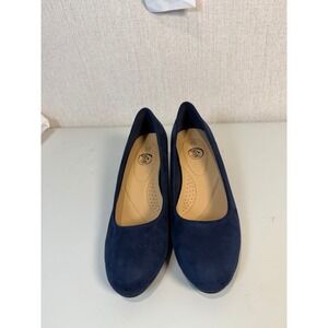 Trary Womens Navy Blue Faux Suede Low Wedge Pumps Round Toe Shoes 8.5 T23P048